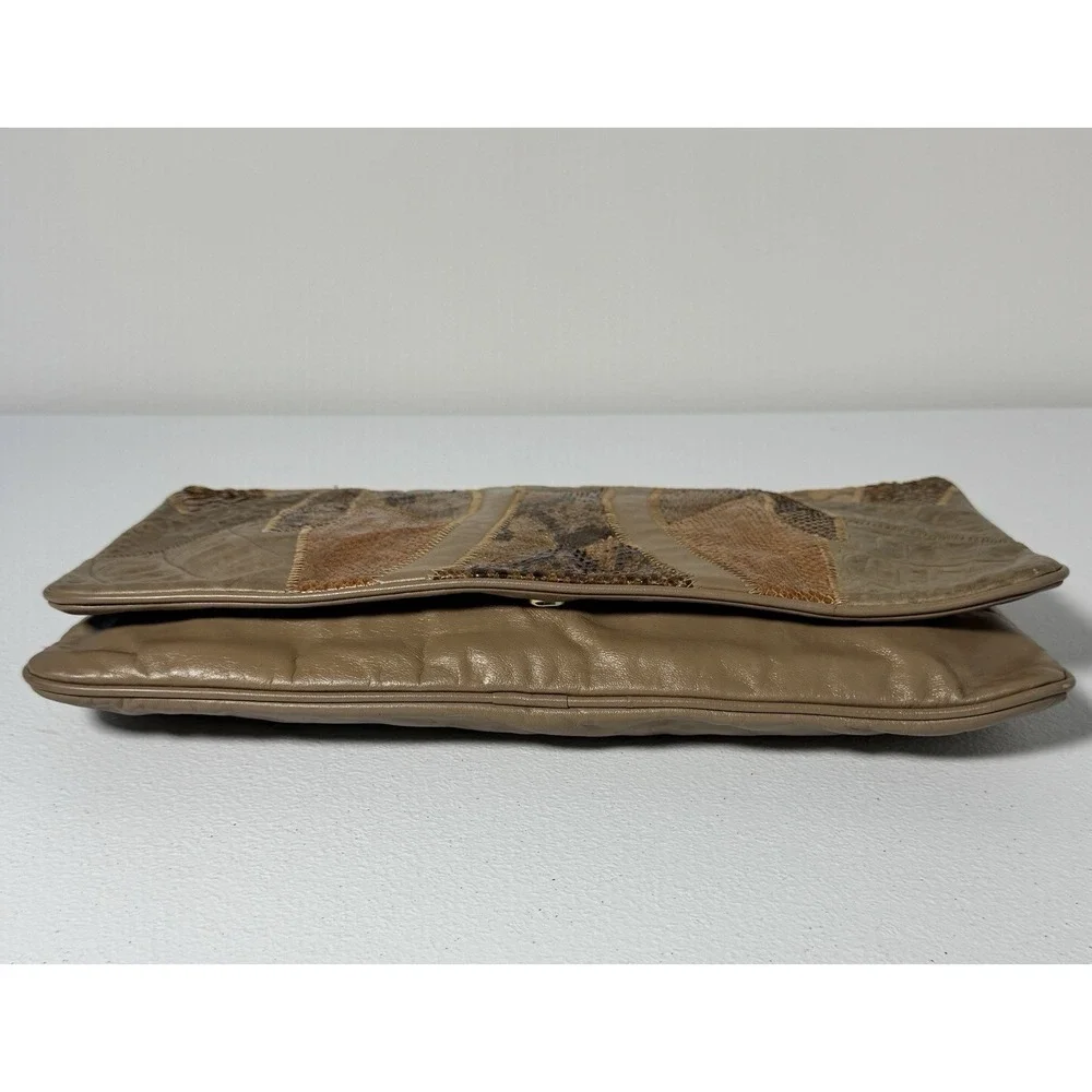 Vintage Reem Snakeskin Leather Patchwork Boho Festival Clutch‎ Zip Pouch